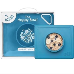 ezpz Happy Bowl Placemat Silicone Suction Bowl Built-in Placemat Blue Toddler